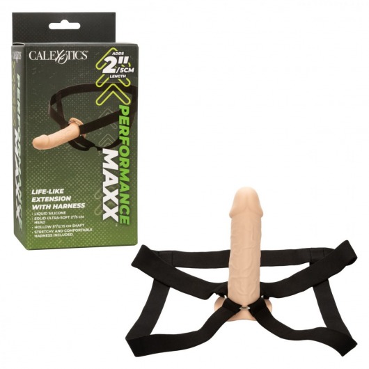 Телесный фаллопротез Life-Like Extension with Harness - 17,75 см. - California Exotic Novelties - купить с доставкой в Пскове