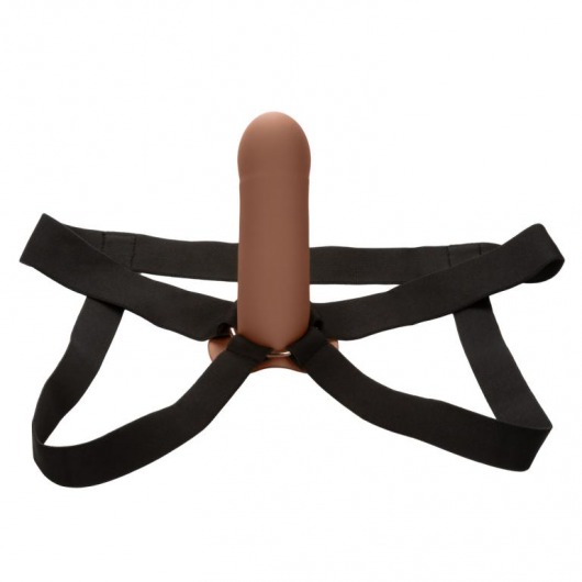 Коричневый фаллопротез из силикона Extension with Harness - 15,75 см. - California Exotic Novelties - купить с доставкой в Пскове