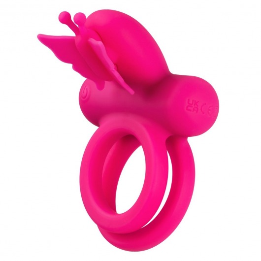 Розовое эрекционное виброкольцо Silicone Rechargeable Dual Butterfly Ring - California Exotic Novelties - в Пскове купить с доставкой