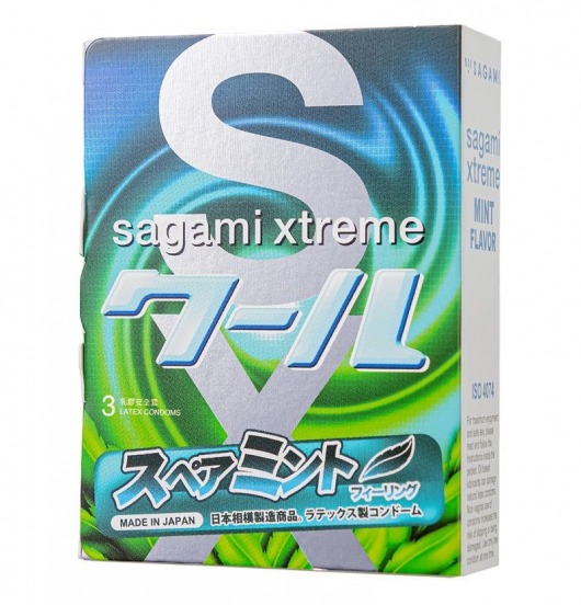 Презервативы Sagami Xtreme Mint с ароматом мяты - 3 шт. - Sagami - купить с доставкой в Пскове