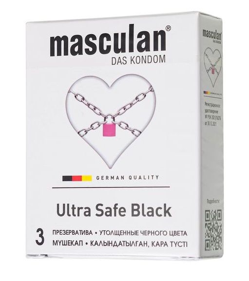 Ультрапрочные презервативы Masculan Ultra Safe Black - 3 шт. - Masculan - купить с доставкой в Пскове