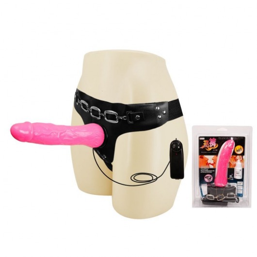 Женский розовый страпон с вибрацией - 18,5 см. - Baile - купить с доставкой в Пскове