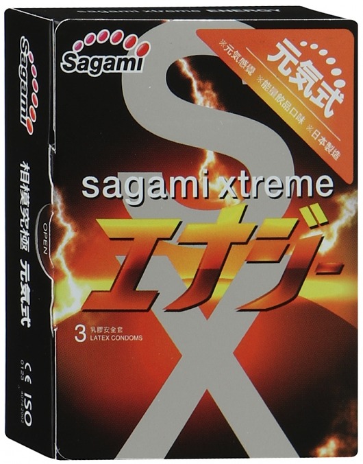 Презервативы Sagami Xtreme ENERGY с ароматом энергетика - 3 шт. - Sagami - купить с доставкой в Пскове