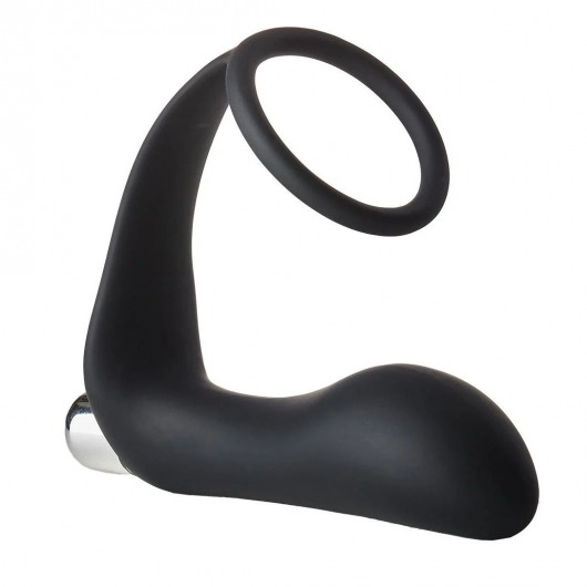 Черное эрекционное кольцо с вибропробкой Vibrating Anal Plug With Cockring - Dream Toys - в Пскове купить с доставкой