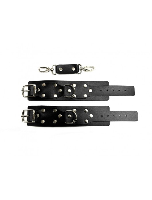 Черные кожаные наручники Sex Game - БДСМ Арсенал - купить с доставкой в Пскове