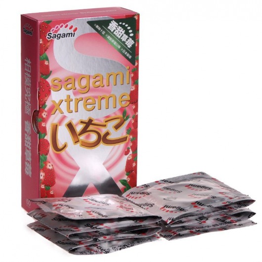 Презервативы Sagami Xtreme Strawberry c ароматом клубники - 10 шт. - Sagami - купить с доставкой в Пскове