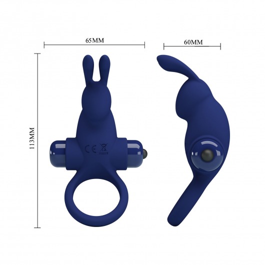 Синее эрекционное кольцо с выступом-зайчиком для стимуляции клитора - Baile - в Пскове купить с доставкой