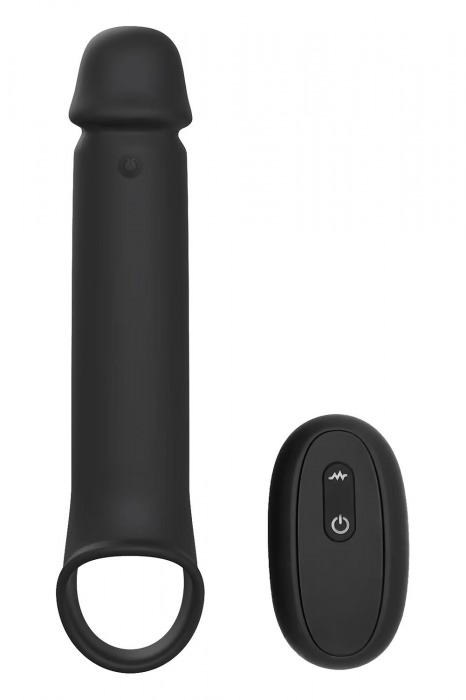Черная насадка-удлинитель с вибрацией Vibrating Extender With Remote - Dream Toys - в Пскове купить с доставкой