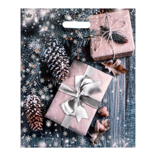 Новогодний пакет с принтом в виде подарков и вырубной ручкой (45х38 см) - Сима-Ленд - купить с доставкой в Пскове