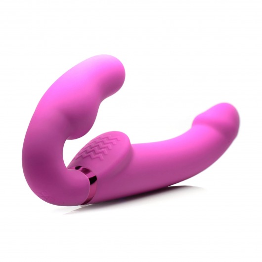 Розовый безремневой страпон с вибрацией и функцией расширения Inflatable Ergo-Fit Strapless Strap-On - XR Brands - купить с доставкой в Пскове