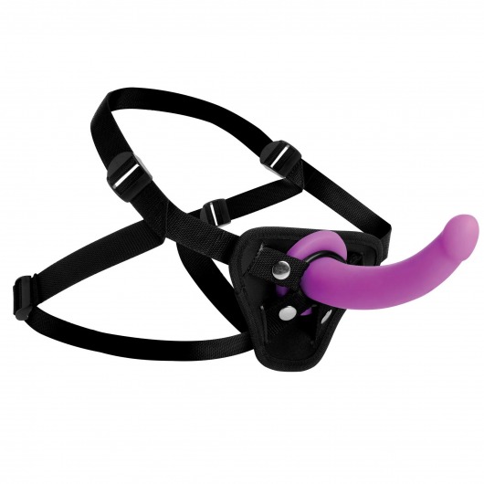 Лиловый поясной страпон Navigator Silicone G-Spot Dildo with Harness - 17,8 см. - XR Brands - купить с доставкой в Пскове