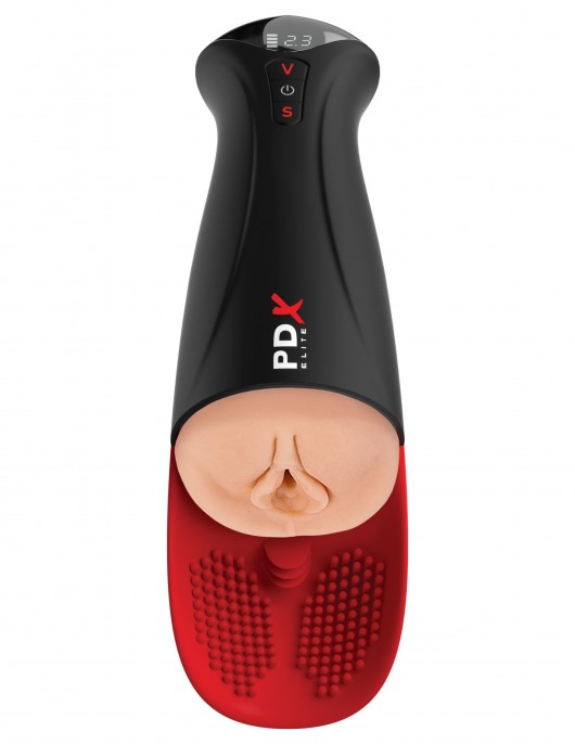 Телесный мастурбатор-вагина в черной колбе с вибрацией Fuck-O-Matic Pro XL - Pipedream - в Пскове купить с доставкой