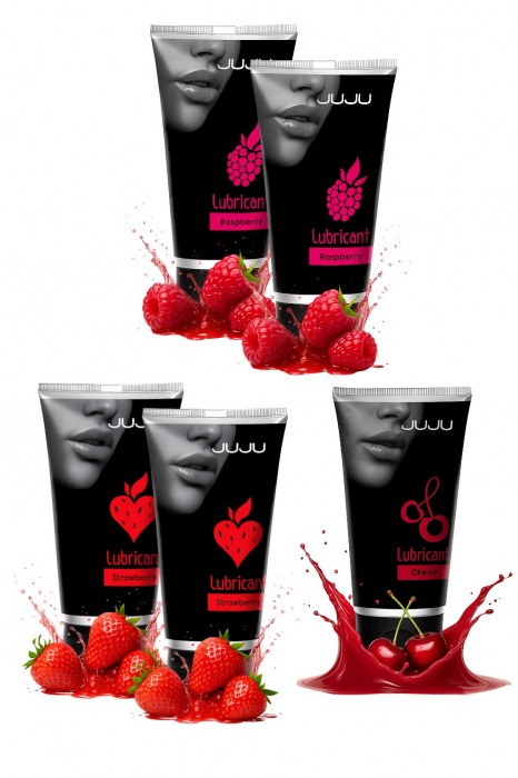 Набор из 5 съедобных лубрикантов JUJU (клубника х 2, малина х 2, вишня) - JuJu - купить с доставкой в Пскове