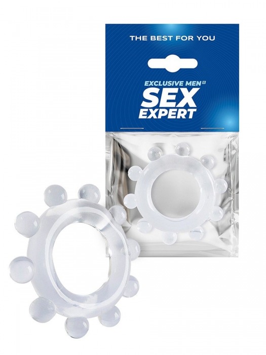 Прозрачное эрекционное кольцо со стимулирующими шариками - Sex Expert - в Пскове купить с доставкой