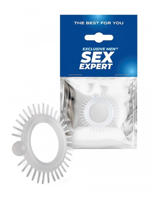 Эластичное эрекционное кольцо с шипиками и шариком - Sex Expert - в Пскове купить с доставкой