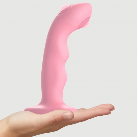 Розовая насадка-стимулятор Strap-On-Me Tapping Dildo Wave - Strap-on-me - купить с доставкой в Пскове