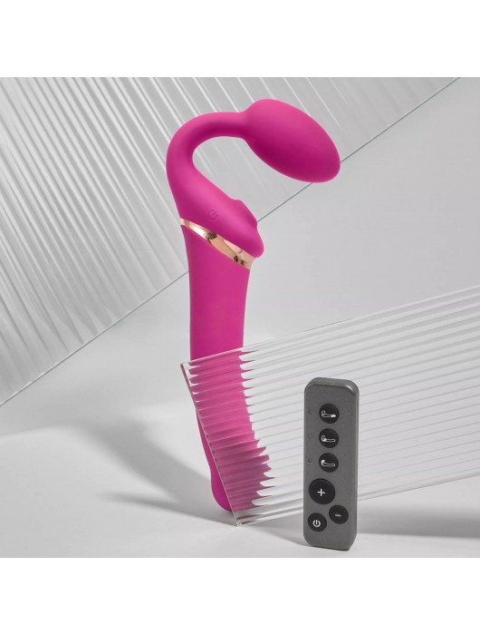 Ярко-розовый безремневой страпон Multi Orgasm Bendable Strap-On size XL с клиторальной стимуляцией - Strap-on-me - купить с доставкой в Пскове