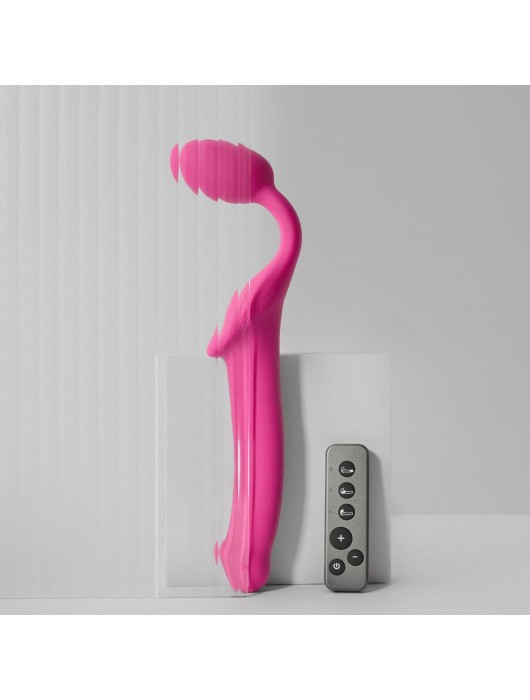 Ярко-розовый безремневой страпон Strap-on-me Vibrating Bendable Strap-On size L - Strap-on-me - купить с доставкой в Пскове