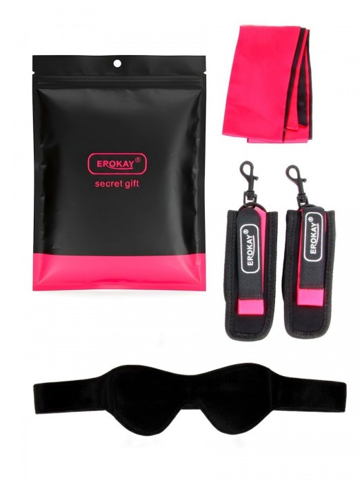 Черно-розовый эротический набор: маска, наручники и повязка - Erokay - купить с доставкой в Пскове