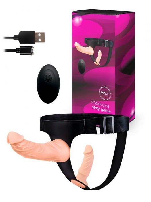 Женский страпон с 2 насадками, вибрацией и пультом ДУ - Erowoman-Eroman - купить с доставкой в Пскове