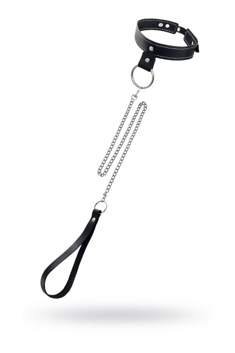 Черный узкий однослойный ошейник с серебристым поводком-цепочкой - Pecado - купить с доставкой в Пскове