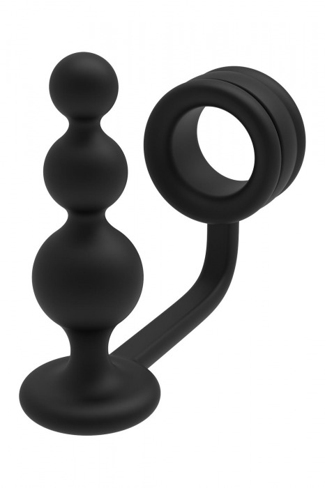Черное эрекционное кольцо с анальной елочкой Cockring With Beaded Anal Plug - Dream Toys - в Пскове купить с доставкой