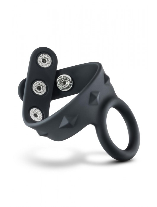 Черное эрекционное кольцо с подхватом мошонки на кнопках VS6 - Blush Novelties - в Пскове купить с доставкой