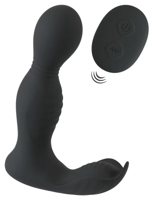 Черная анальная пробка с вибрацией, вращением и пультом ДУ RC Butt Plug with 2 Functions - Orion - в Пскове купить с доставкой