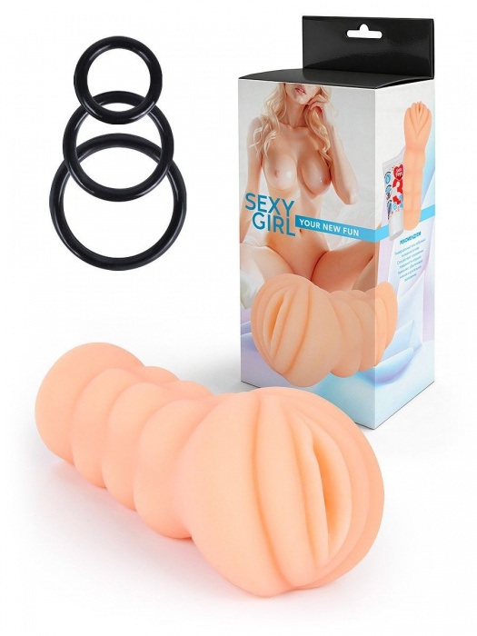 Телесный мастурбатор-вагина с эрекционными кольцами в комплекте - Sexy Girl - в Пскове купить с доставкой