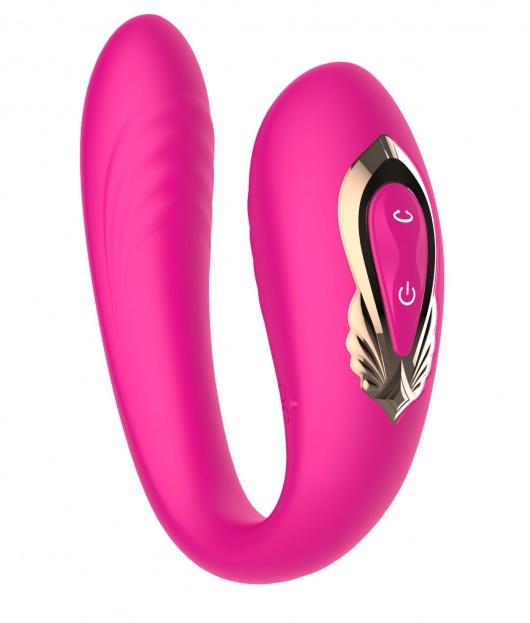 Розовый U-образный вибратор с вращающейся вагинальной частью - Secwell