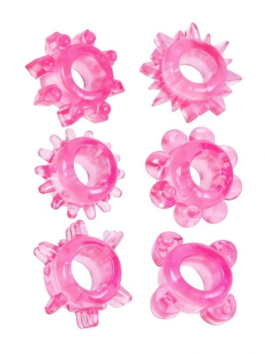 Набор из 6 розовых эрекционных колец с различным рельефом - Erowoman-Eroman - в Пскове купить с доставкой