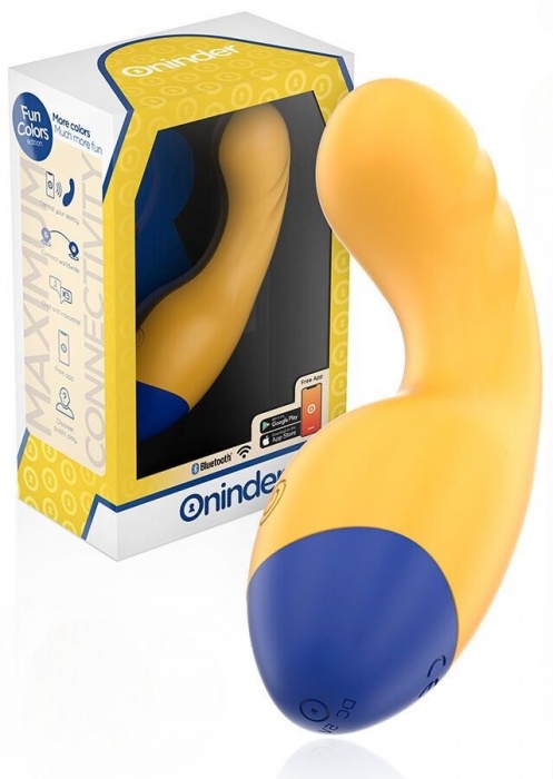 Желтый изогнутый мини-вибратор с управлением через приложение - 14 см. - Oninder