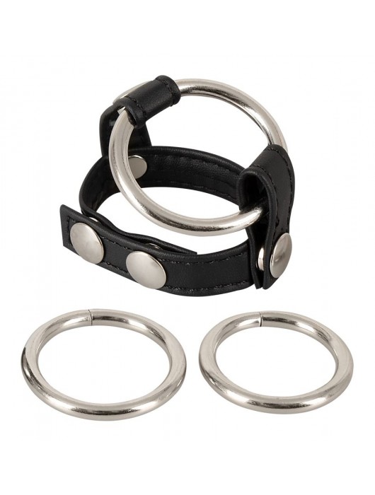 Подхват для мошонки с 3 съемными эрекционными кольцами Leder-Riemen - Orion - в Пскове купить с доставкой