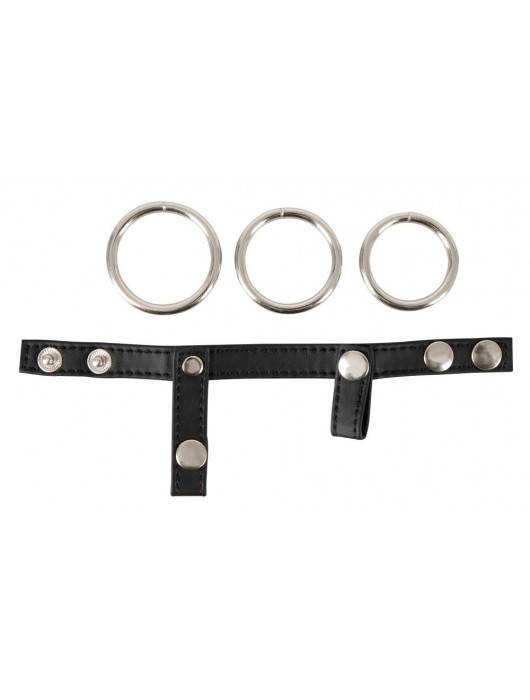 Подхват для мошонки с 3 съемными эрекционными кольцами Leder-Riemen - Orion - в Пскове купить с доставкой