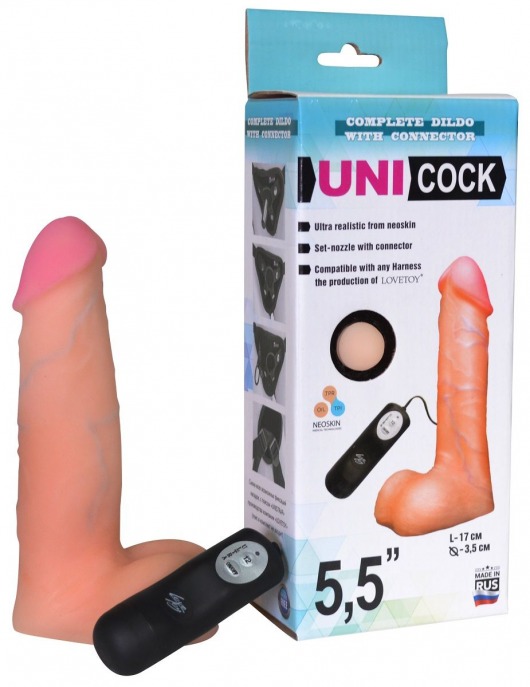 Фаллическая насадка Харнесс UNICOCK 5,5  с вибрацией - 17 см. - LOVETOY (А-Полимер) - купить с доставкой в Пскове