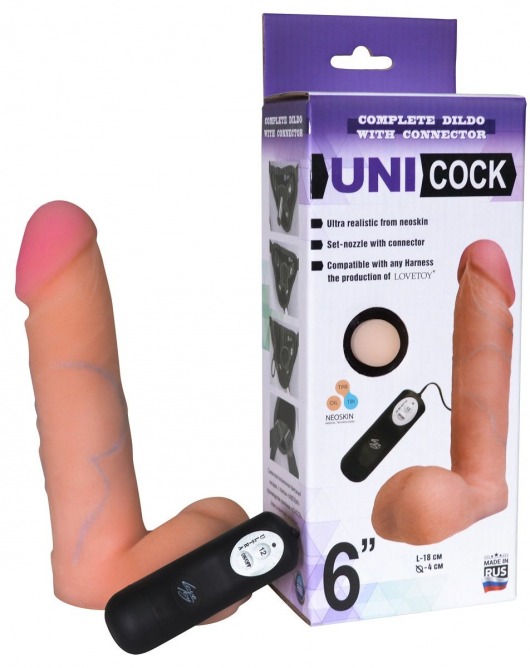 Фаллическая насадка Харнесс UNICOCK 6  с вибрацией - 18 см. - LOVETOY (А-Полимер) - купить с доставкой в Пскове