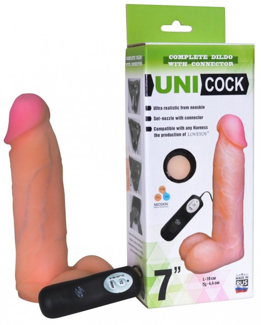 Фаллическая насадка Харнесс UNICOCK 7  с вибрацией - 19 см. - LOVETOY (А-Полимер) - купить с доставкой в Пскове