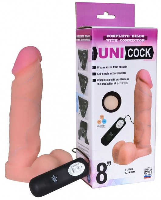 Фаллическая насадка Харнесс UNICOCK 8  с вибрацией - 20 см. - LOVETOY (А-Полимер) - купить с доставкой в Пскове