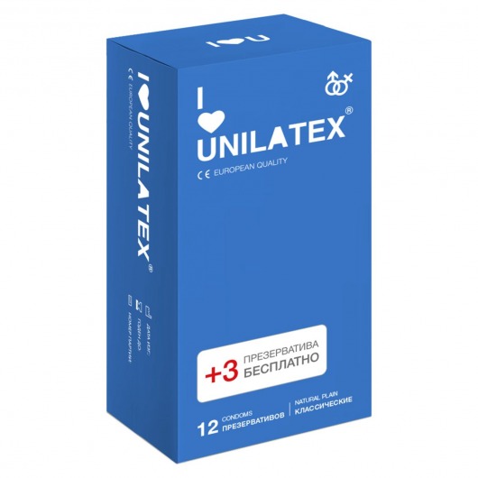 Классические презервативы Unilatex Natural Plain - 12 шт. + 3 шт. в подарок - Unilatex - купить с доставкой в Пскове