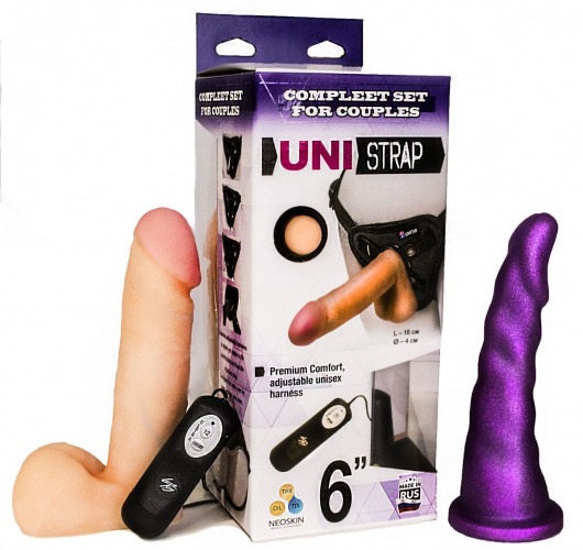 Вибрострапон с двумя насадками UniStrap - 18 и 18 см. - LOVETOY (А-Полимер) - купить с доставкой в Пскове