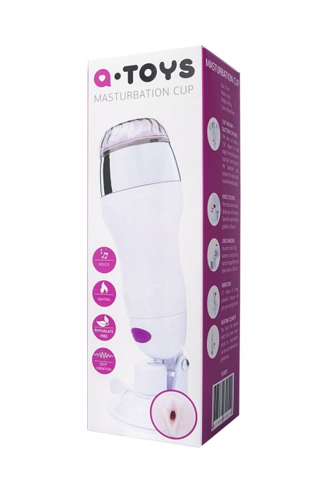 Мастурбатор-вагина в белой колбе с присоской и функцией нагрева - A-toys - в Пскове купить с доставкой