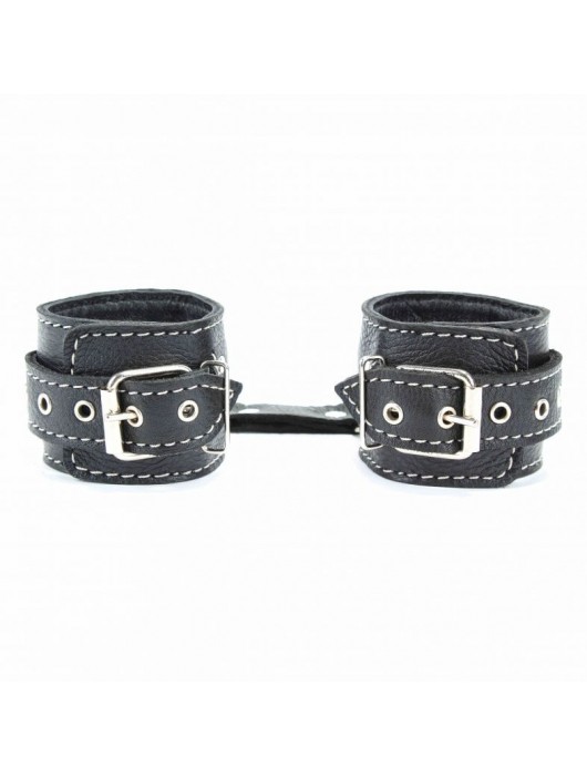 Чёрные кожаные наручники с крупной строчкой - БДСМ Арсенал - купить с доставкой в Пскове