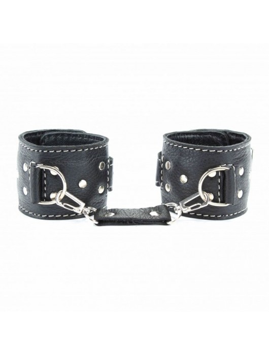 Чёрные кожаные наручники с крупной строчкой - БДСМ Арсенал - купить с доставкой в Пскове