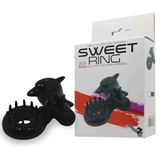Чёрное эрекционное виброкольцо Sweet Ring с дельфинчиком - Baile - в Пскове купить с доставкой