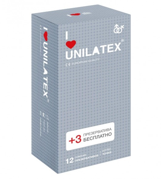 Презервативы с точками Unilatex Dotted - 12 шт. + 3 шт. в подарок - Unilatex - купить с доставкой в Пскове