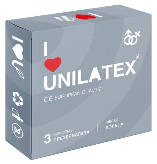 Презервативы с рёбрами Unilatex Ribbed - 3 шт. - Unilatex - купить с доставкой в Пскове