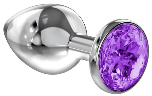 Малая серебристая анальная пробка Diamond Purple Sparkle Small с фиолетовым кристаллом - 7 см. - Lola Games - купить с доставкой в Пскове
