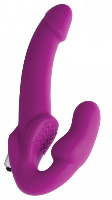 Ярко-розовый безремневой вибрострапон Evoke Vibrating Strapless Silicone Strap-on Dildo - XR Brands - купить с доставкой в Пскове