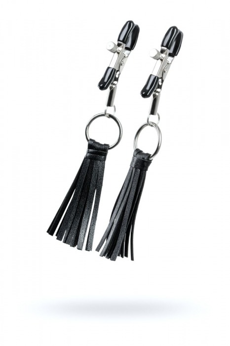 Черно-серебристые зажимы для сосков Theatre с кисточками - ToyFa - купить с доставкой в Пскове