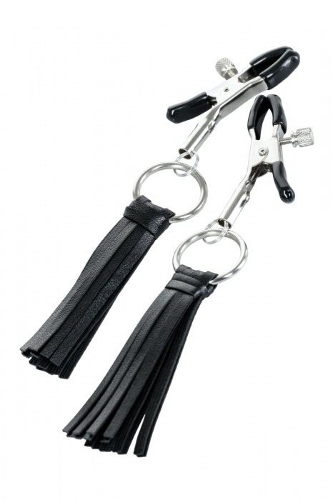 Черно-серебристые зажимы для сосков Theatre с кисточками - ToyFa - купить с доставкой в Пскове